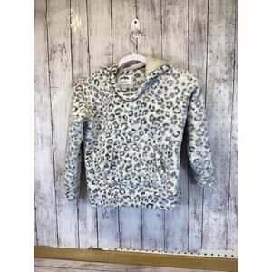 Cuddly Plush Leopard Pattern Warm Hooded Sweatshirt Jacket Girls Size - 7/8